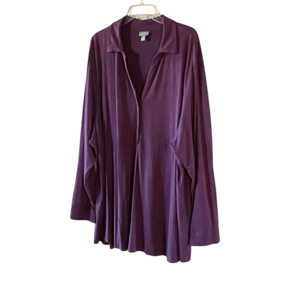 J.JILL Stretch Plus Size 4X Holiday Plum Pullover Long Sleeve Collared Tunic Top - Picture 1 of 9